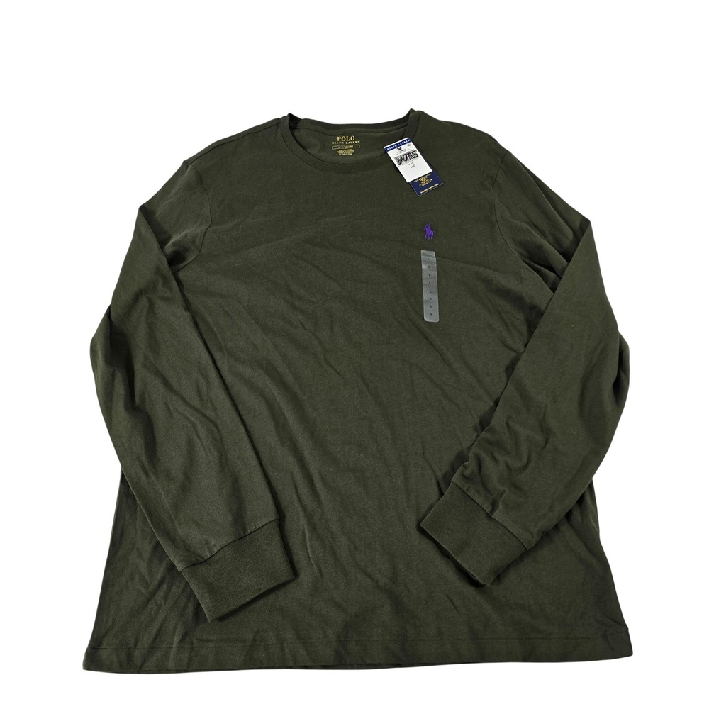 Polo Ralph Lauren Mens Olive Green Long Sleeve Cotton T-Shirt Purple Pony L NWT